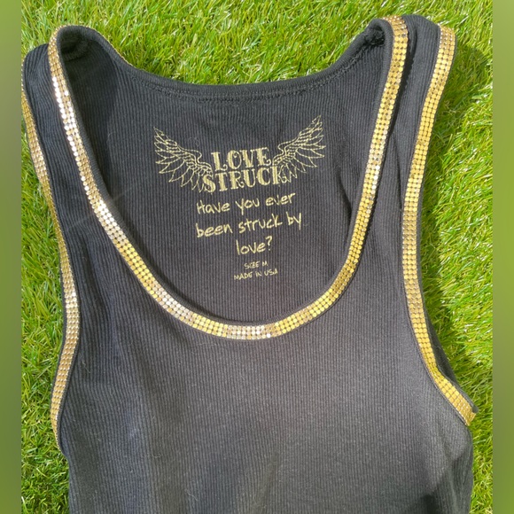 Love Struck | Vintage Y2K 2000s | Gold Trim | Black Tank Top | Size M - Picture 6 of 10